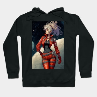 Sexy Anime Space Girl with Red Jacket and Silver Hair Hoodie